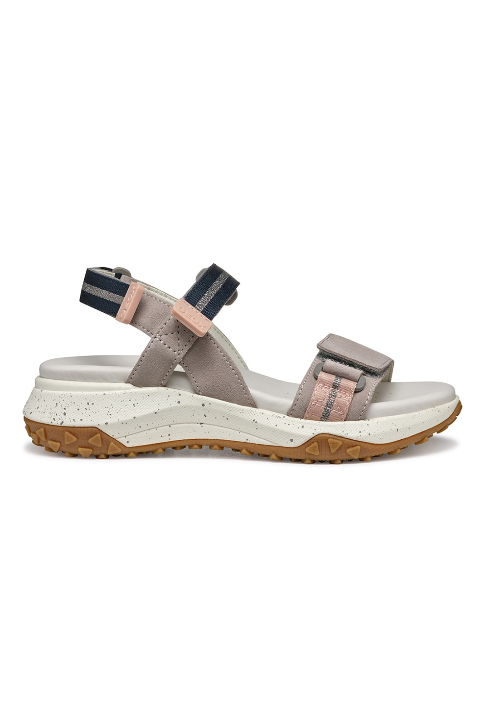Geox, Sandale cu insertii de piele intoarsa, Gri deschis, 36