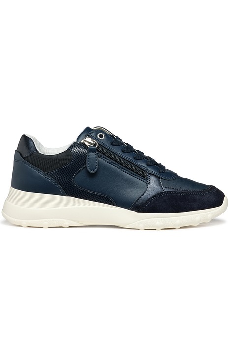Geox, Pantofi sport de piele ecologica si piele intoarsa, Bleumarin, 37