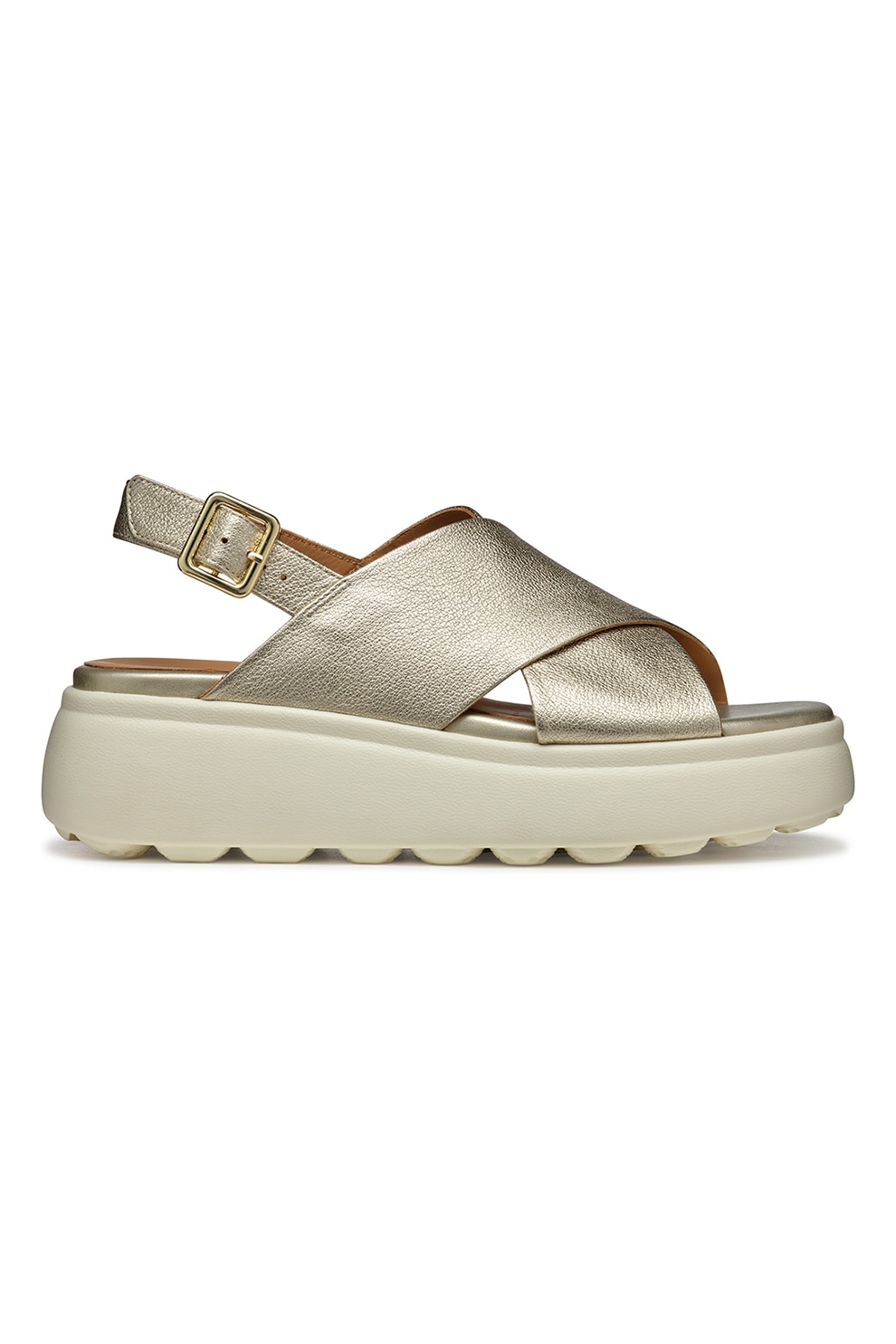 Geox, Sandale wedge de piele, Auriu, 40