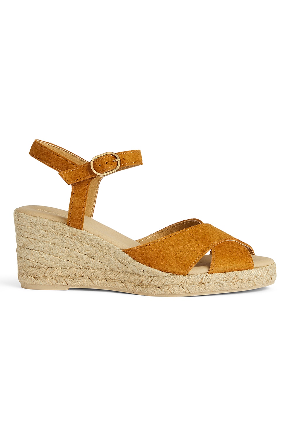 Geox, Sandale-espadrile de piele intoarsa cu talpa wedge Gelsa, Galben inchis, 40