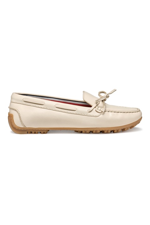Geox, Pantofi loafer de piele cu funda, Alb fildes