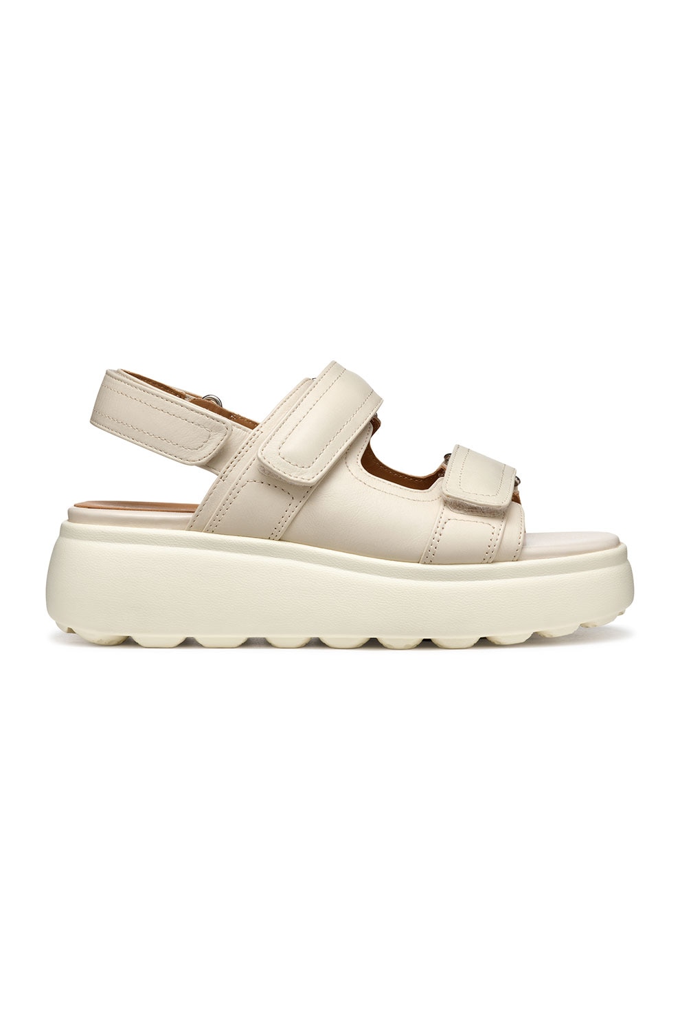 Geox, Sandale din piele cu talpa wedge, Maro nisip, 37