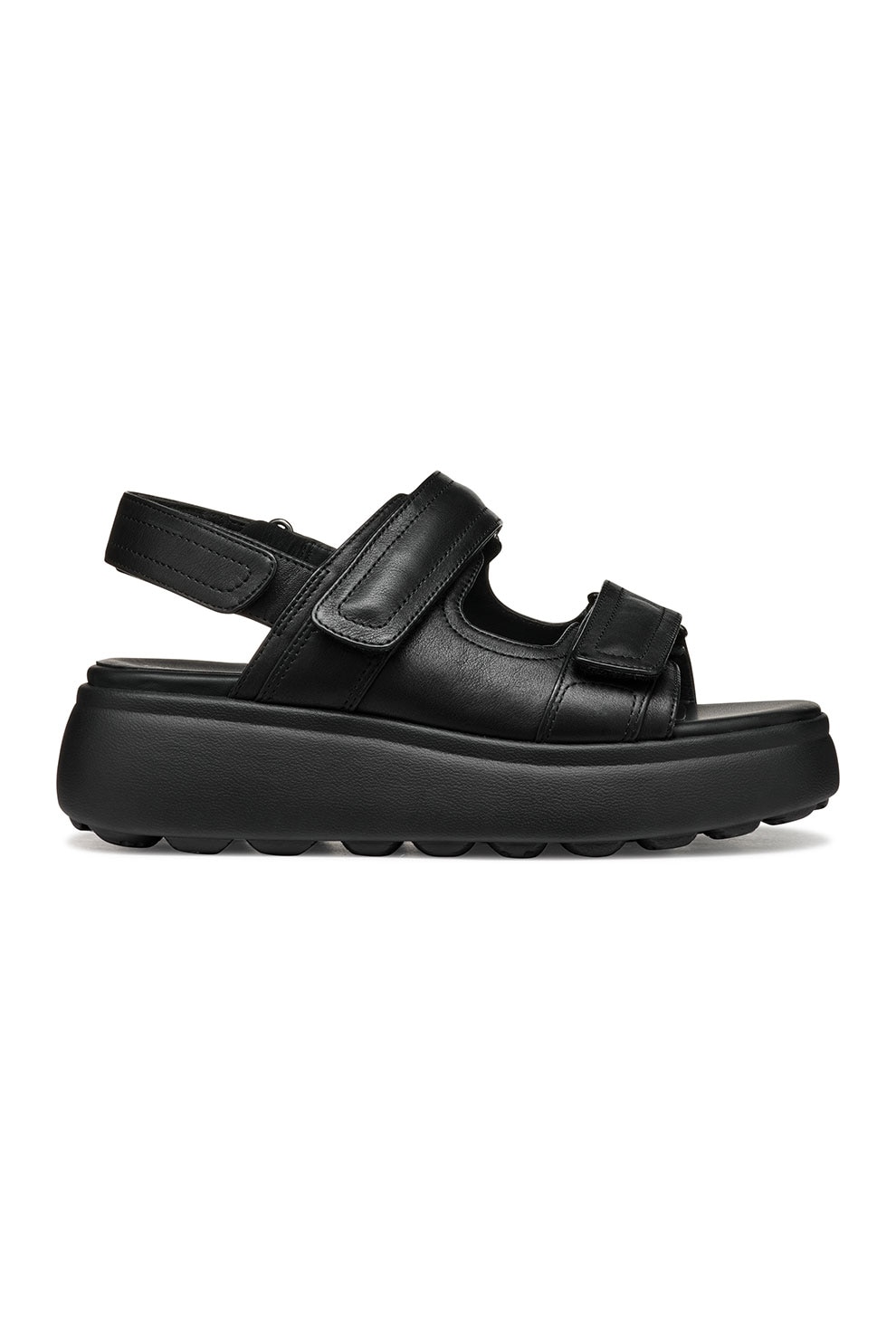 Geox, Sandale din piele cu talpa wedge, Negru, 40