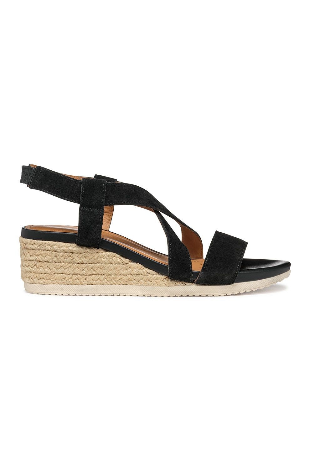 Geox, Sandale-espadrile din piele intoarsa si piele cu talpa wedge, Negru, 38