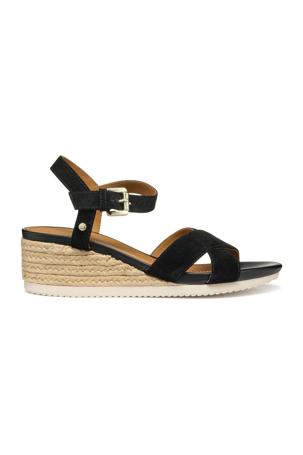 Geox, Sandale-espadrile din piele intoarsa cu talpa wedge, Negru, 36