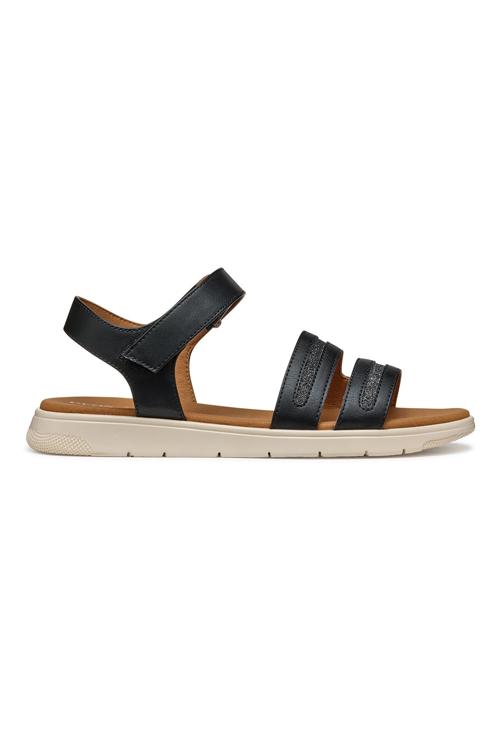 Geox, Sandale din piele ecologica cu inchidere velcro, Negru, 38