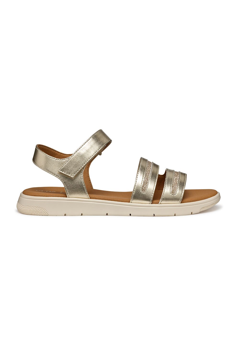 Geox, Sandale din piele ecologica cu inchidere velcro, Auriu, 39
