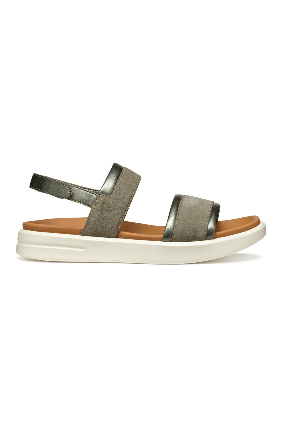 Geox, Sandale cu inchidere velcro si garnituri din piele intoarsa, Kaki, 40