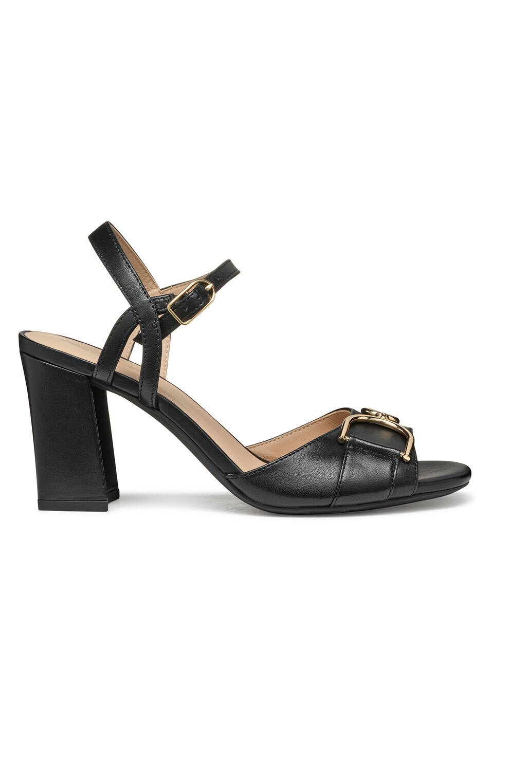 Geox, Sandale din piele cu toc masiv, Negru, 37