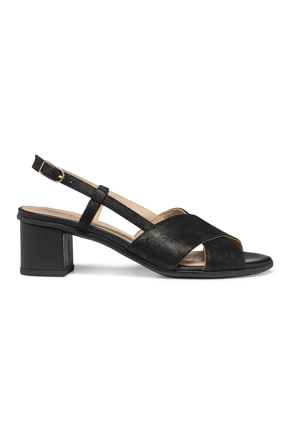 Geox, Sandale din piele cu toc masiv, Negru, 39