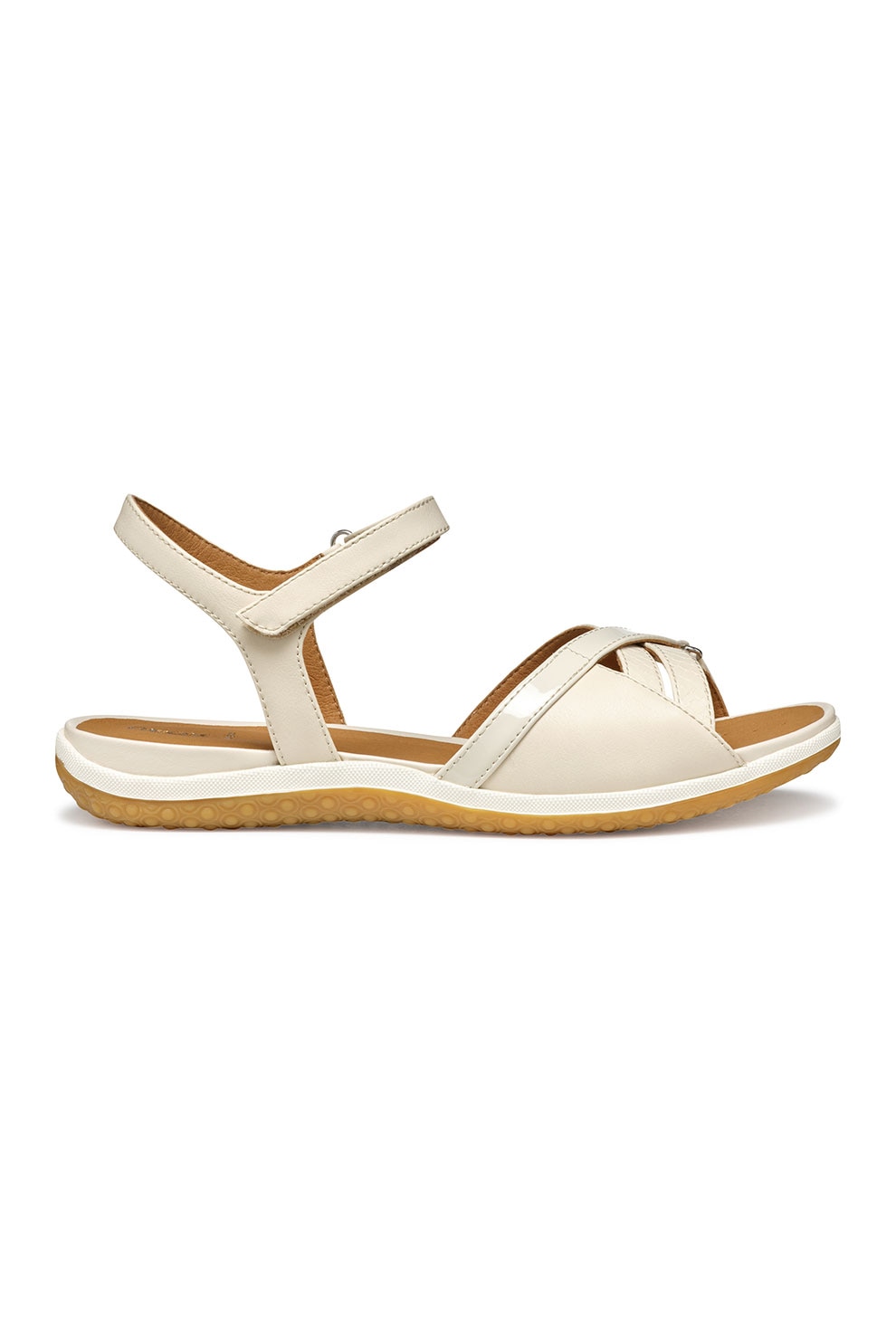 Geox, Sandale din piele ecologica cu inchidere velcro, Maro nisip, 39