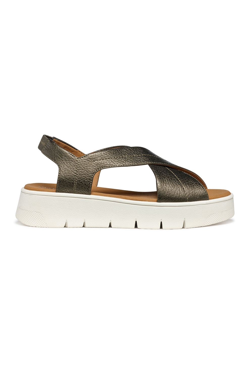 Geox, Sandale din piele ecologica cu talpa cu platforma, Verde padure, 39