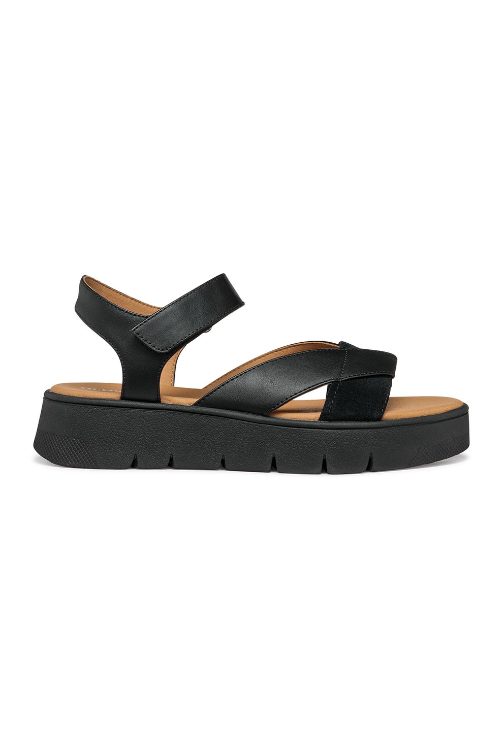 Geox, Sandale din piele ecologica cu talpa cu platforma, Negru, 36