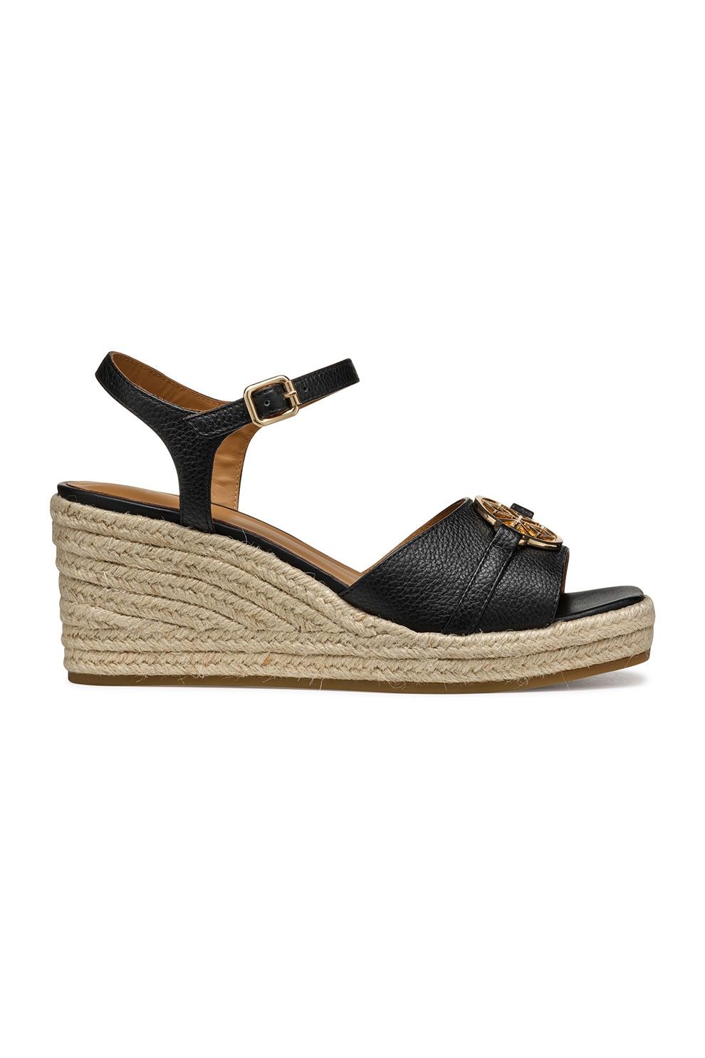 Geox, Sandale din piele cu talpa wedge, Negru, 39