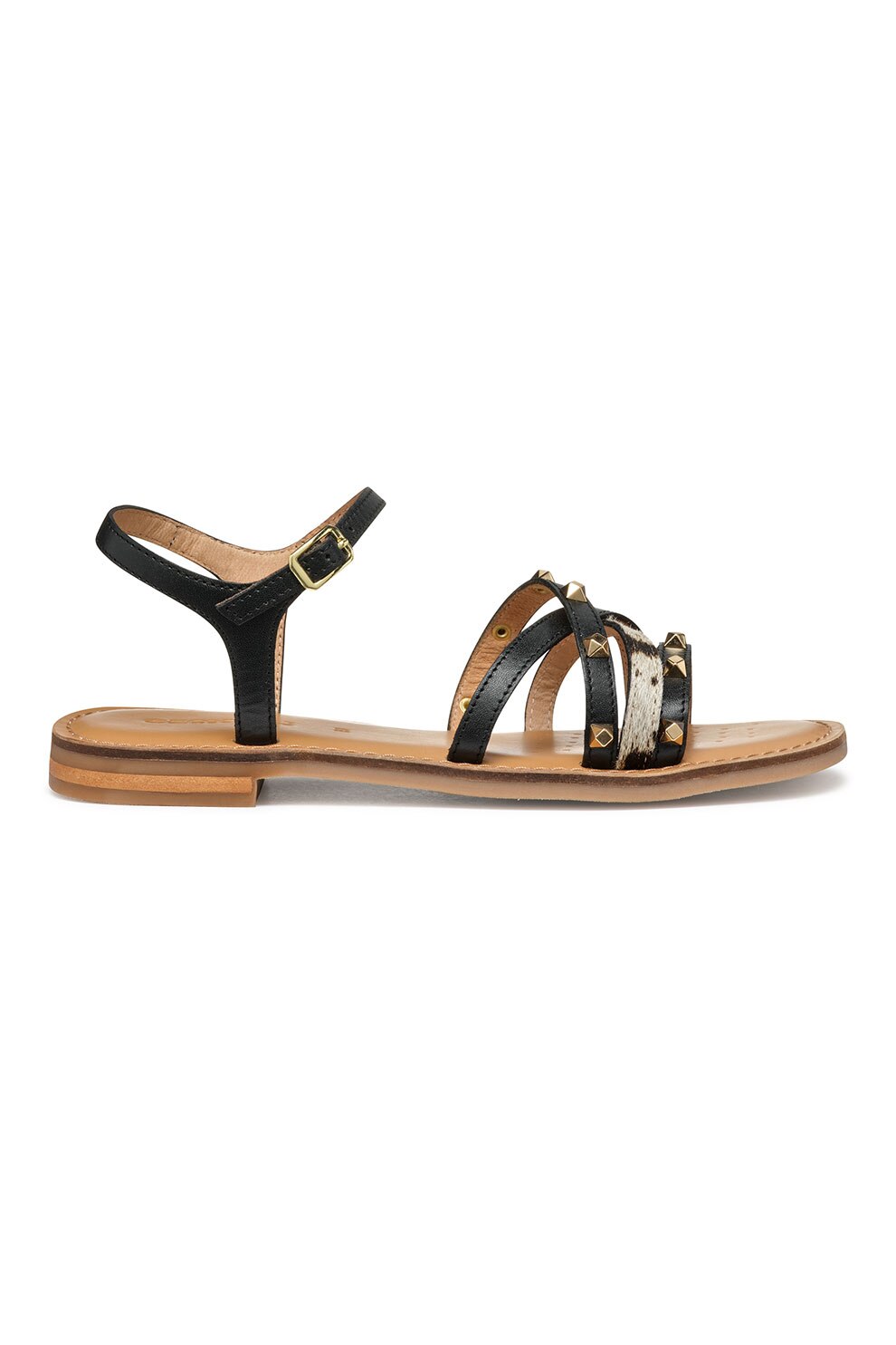 Geox, Sandale din piele cu aplicatii cu tinte, Negru, 36