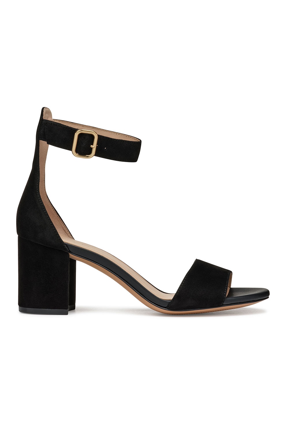 Geox, Sandale din piele intoarsa cu toc si catarama pe glezna, Negru, 39