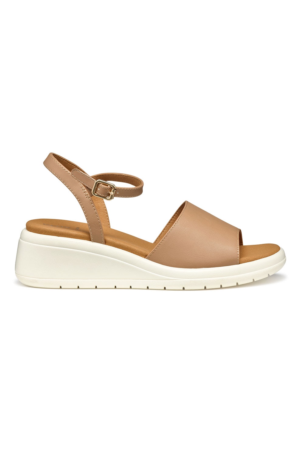 Geox, Sandale din piele ecologica cu talpa wedge, Bej inchis, 37