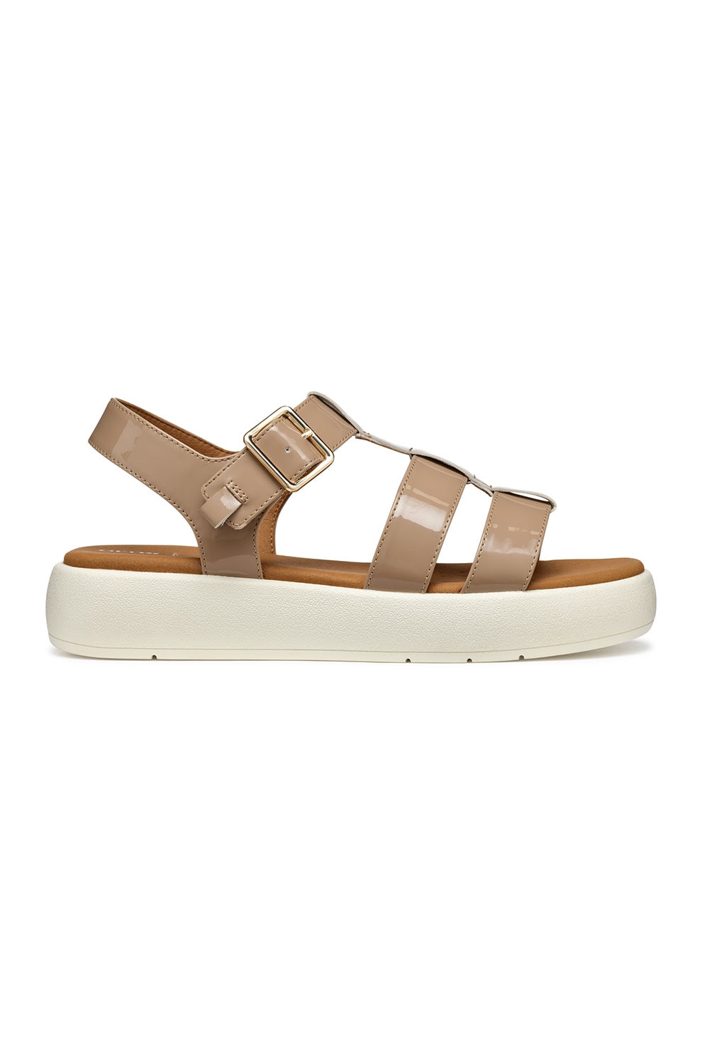Geox, Sandale joase gladiator din piele ecologica cu platforma, Maro deschis, 38