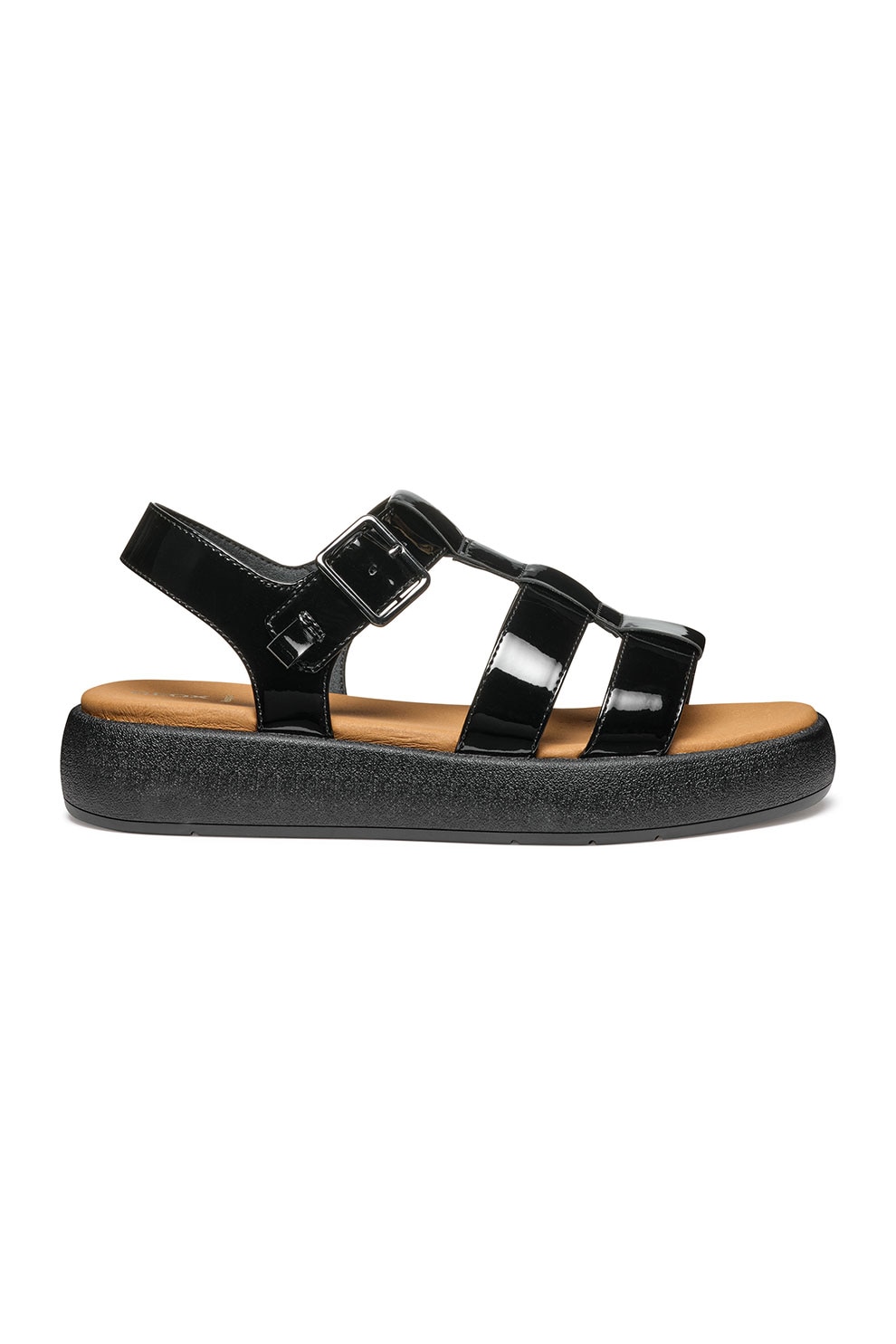 Geox, Sandale joase gladiator din piele ecologica cu platforma, Negru, 37