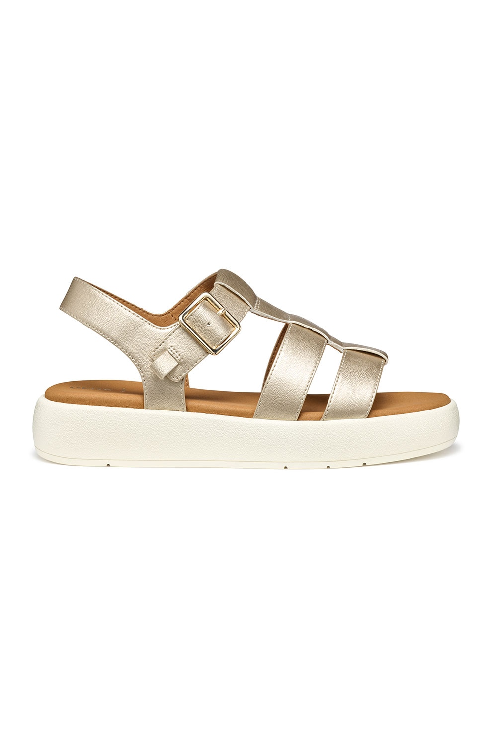 Geox, Sandale gladiator joase din piele ecologica cu talpa cu platforma, Auriu, 39