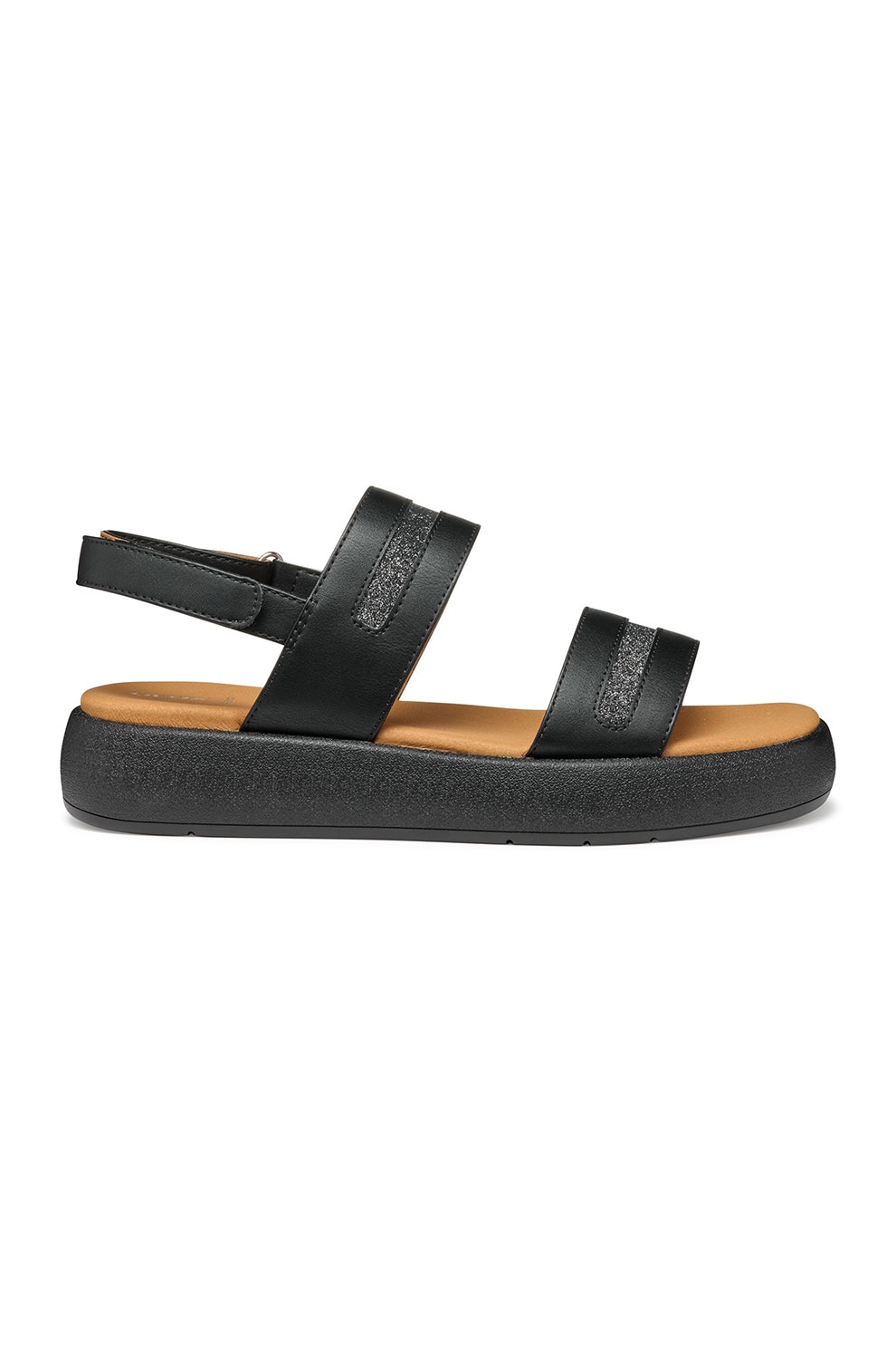 Geox, Sandale din piele ecologica cu inchidere velcro si detalii stralucitoare, Negru, 36