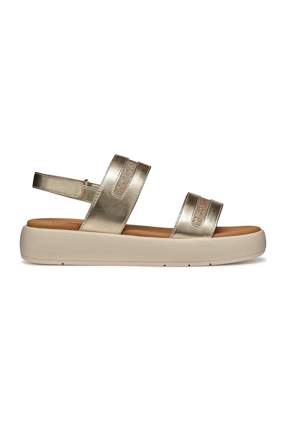 Geox, Sandale din piele ecologica cu inchidere velcro si detalii stralucitoare, Auriu, 40