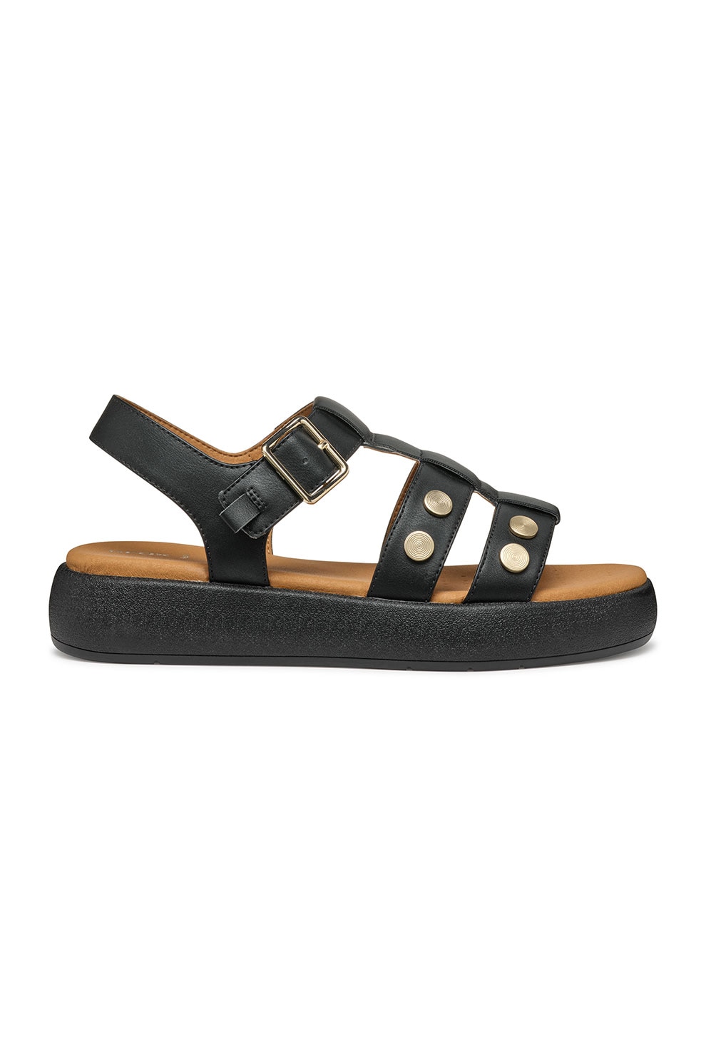 Geox, Sandale din piele ecologica cu platforma si detalii metalice, Negru, 38