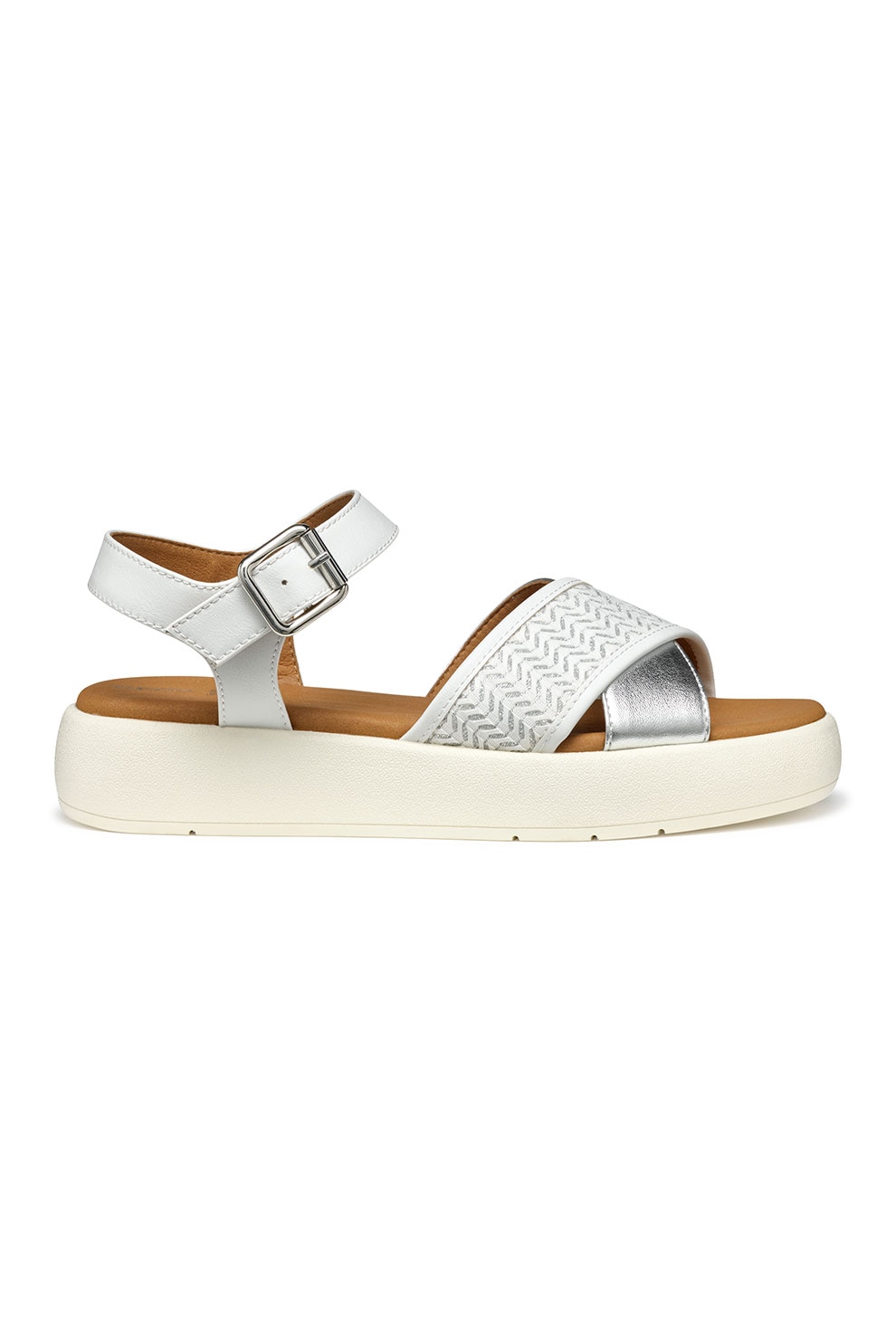 Geox, Sandale din piele ecologica cu model si platforma, Alb, 40