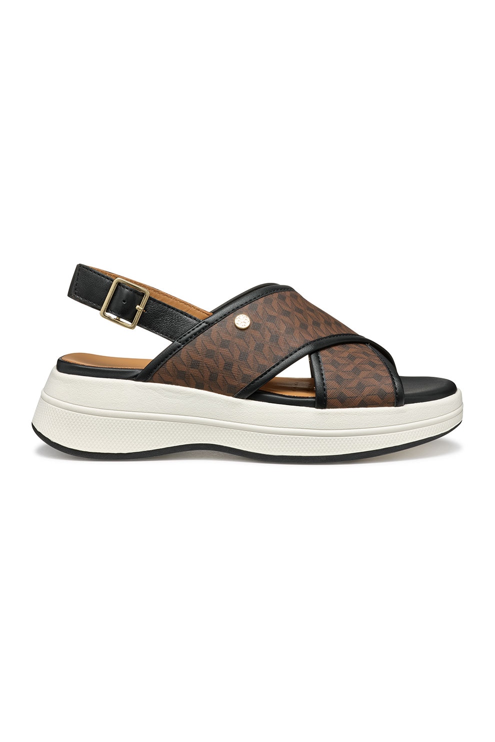 Geox, Sandale cu detalii din piele, Maro inchis, Negru, 39