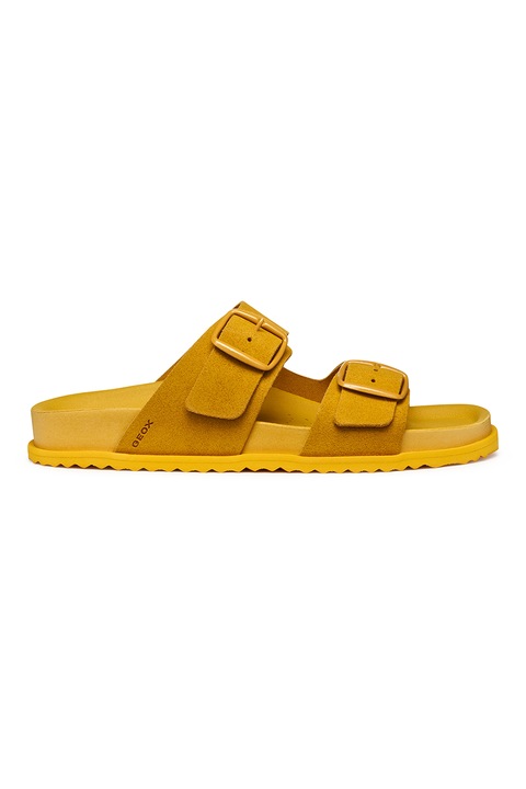 Geox, Papuci de piele intoarsa cu catarame Sandybett, Galben sofran, 40