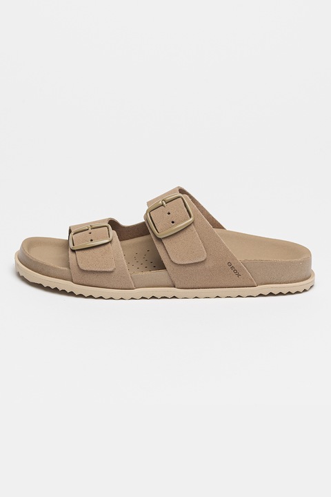 Geox, Papuci de piele intoarsa cu catarame Sandybett, Maro taupe, 37