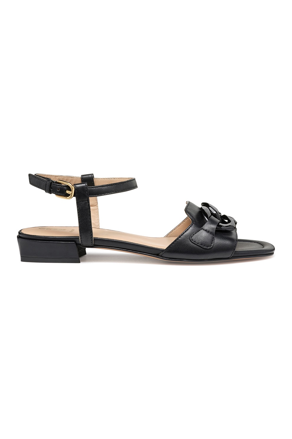 Geox, Sandale din piele cu bareta pe glezna, Negru, 39