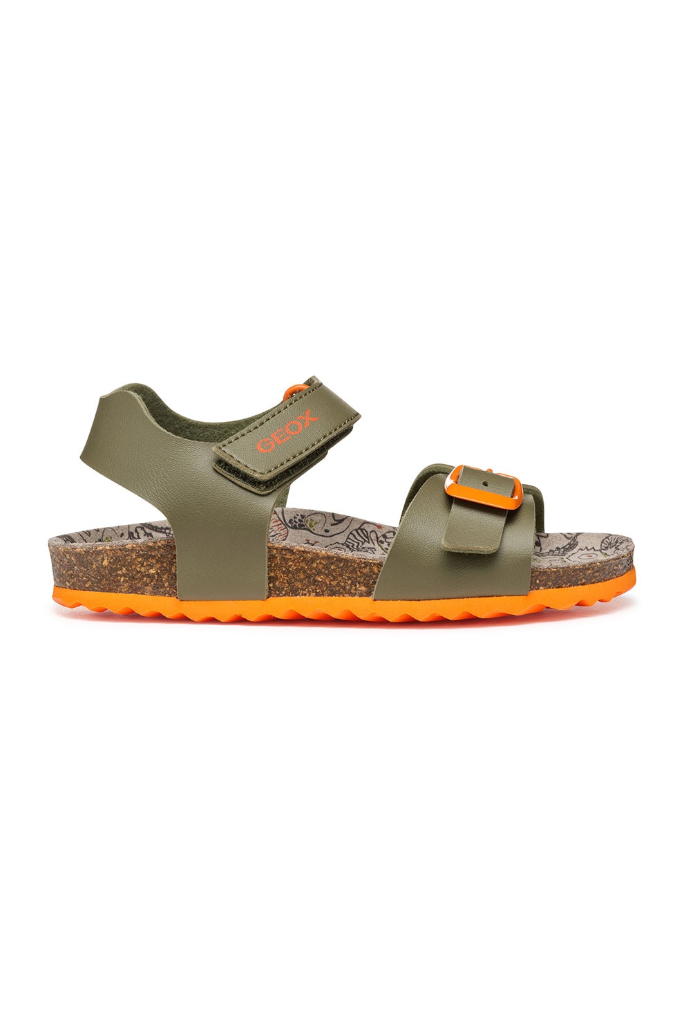 Geox, Sandale de piele ecologica cu velcro, Verde masliniu, 29 EU