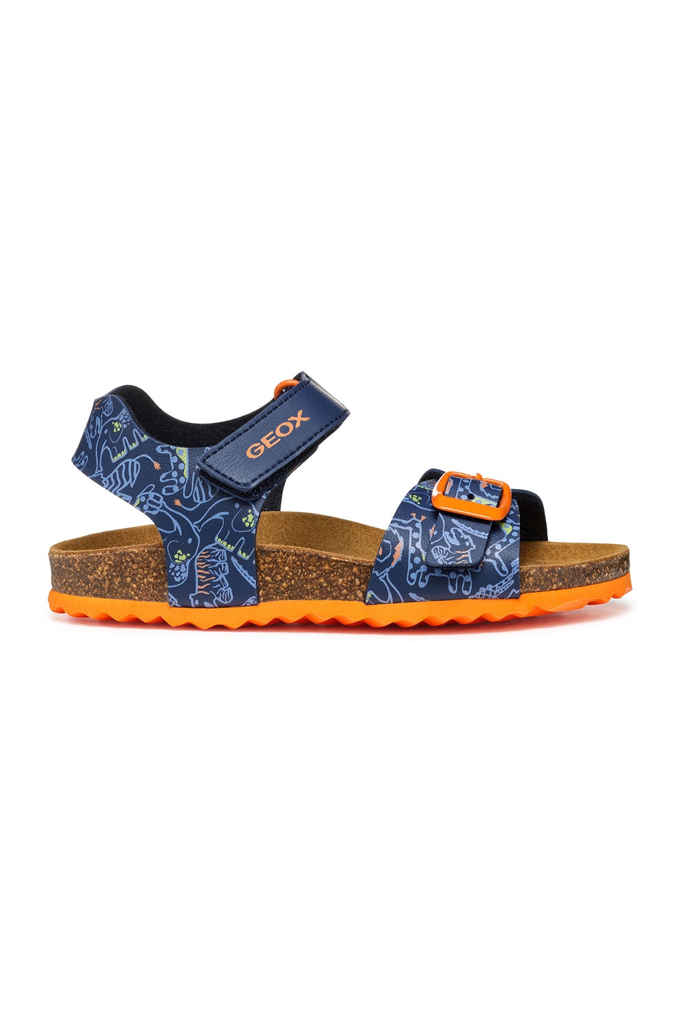Geox, Sandale din piele ecologica cu inchidere velcro, Portocaliu, Bleumarin, 35 EU