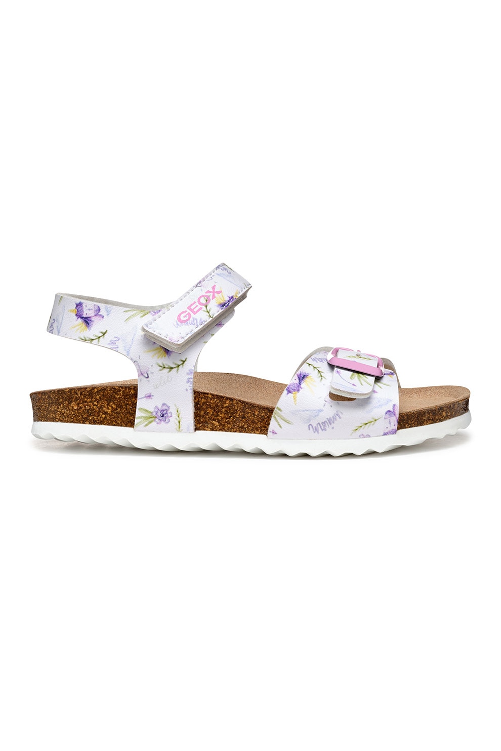 Geox, Sandale cu model si inchidere velcro, Alb, Lila, 26 EU