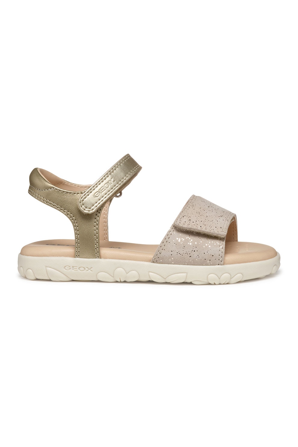 Geox, Sandale cu velcro si detalii de piele, Auriu, 25 EU