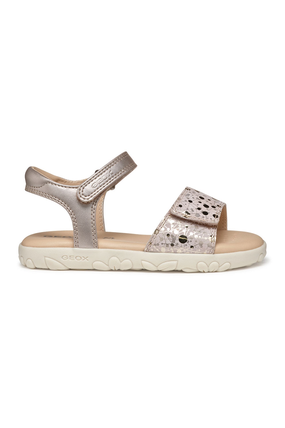 Geox, Sandale cu velcro si detalii de piele, Auriu, Auriu rose, 31 EU