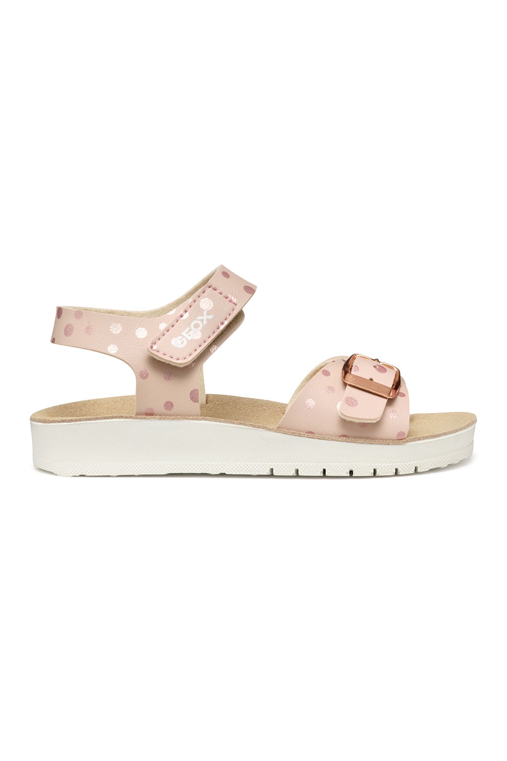 Geox, Sandale de piele ecologica cu velcro, Roz prafuit, 25 EU