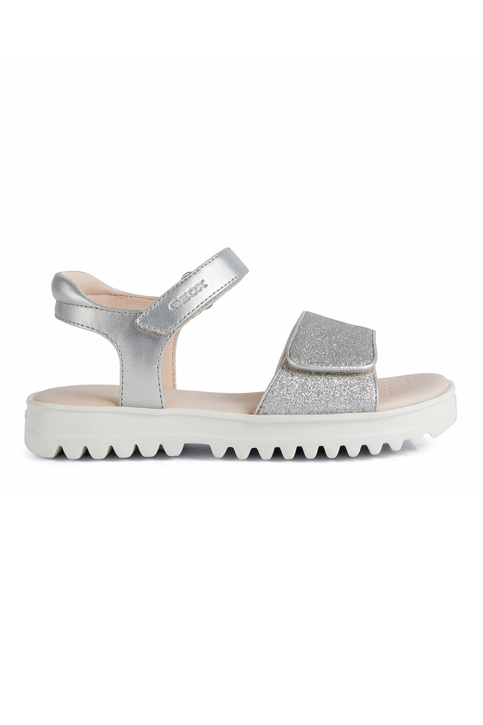 Geox, Sandale cu velcro si garnituri stralucitoare, Argintiu, 28 EU