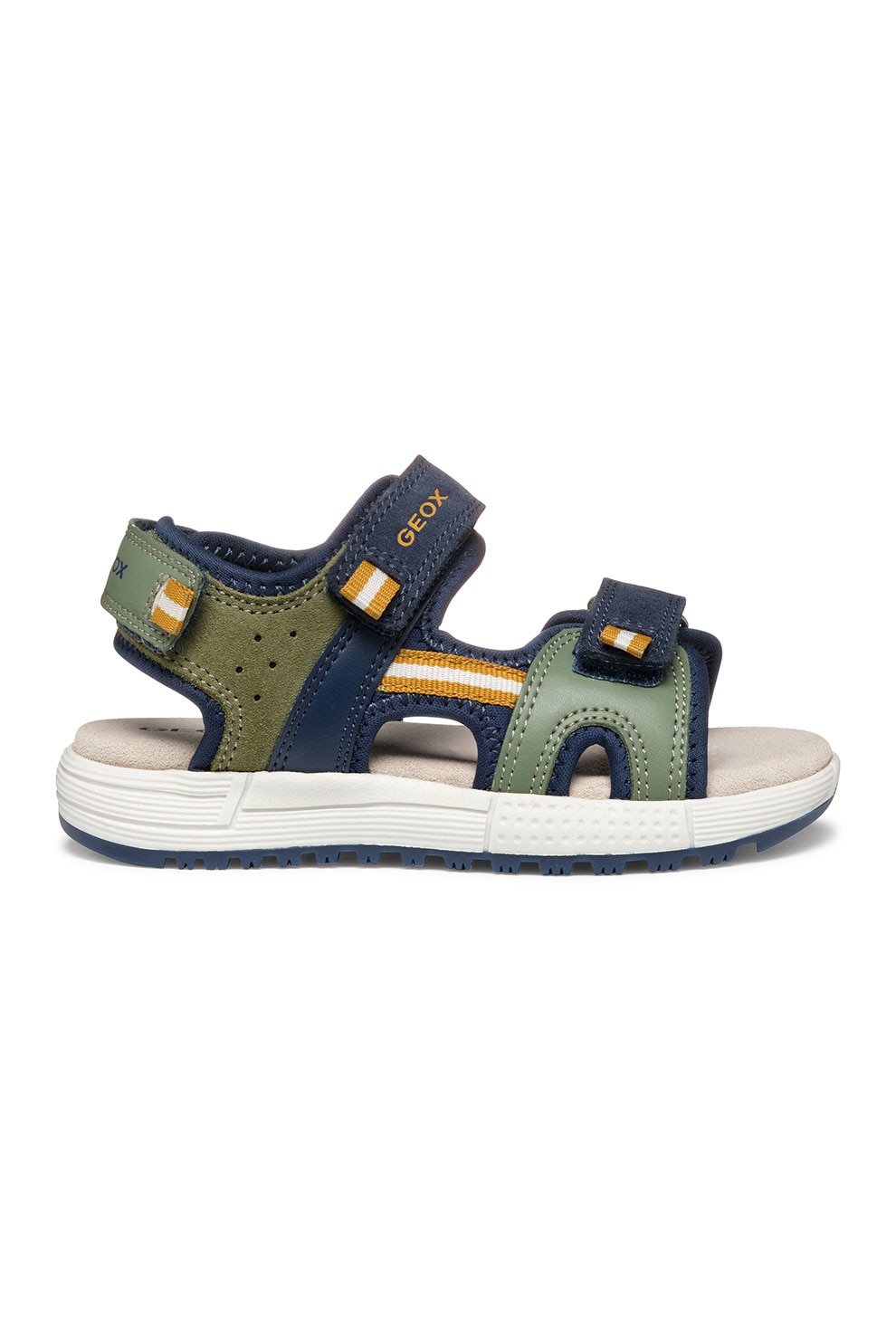 Geox, Sandale cu insertii de piele intoarsa Alben, Portocaliu, Verde masliniu, Bleumarin, 31 EU