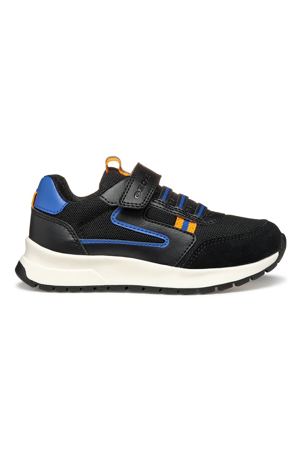 Geox, Pantofi sport cu detalii de piele intoarsa, Negru, Albastru inchis, Galben sofran, 24 EU