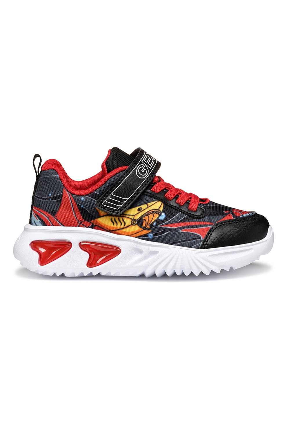 Geox, Pantofi sport Assister cu lumini led pe talpa, Rosu, Negru stins, Alb optic, 35 EU
