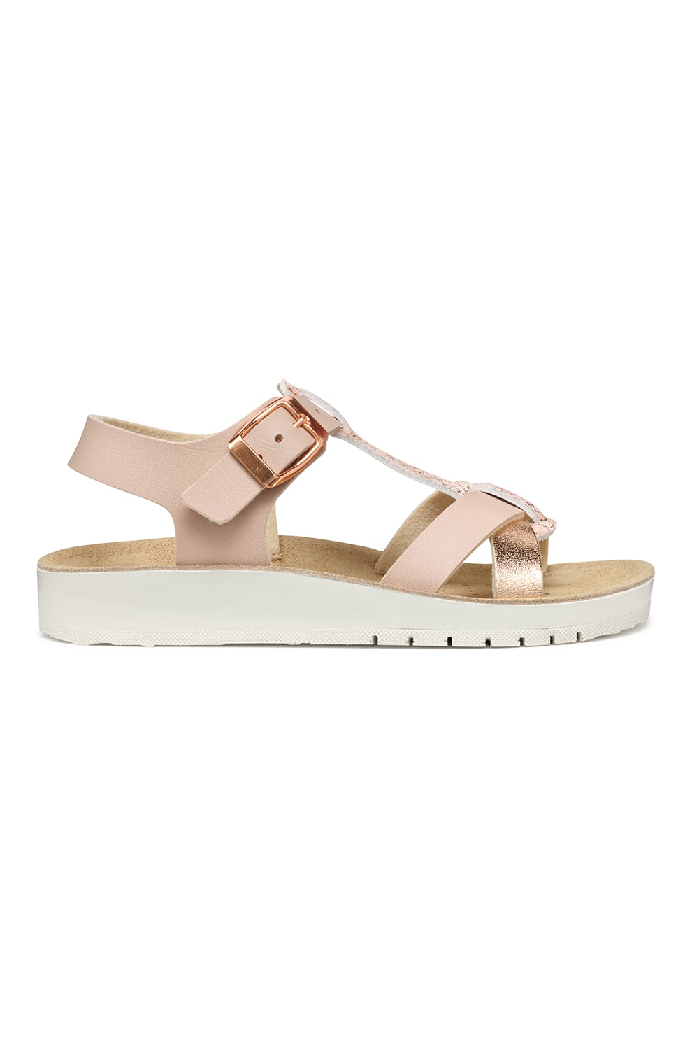 Geox, Sandale de piele ecologica cu catarama, Roz pastel, Auriu rose, 27 EU
