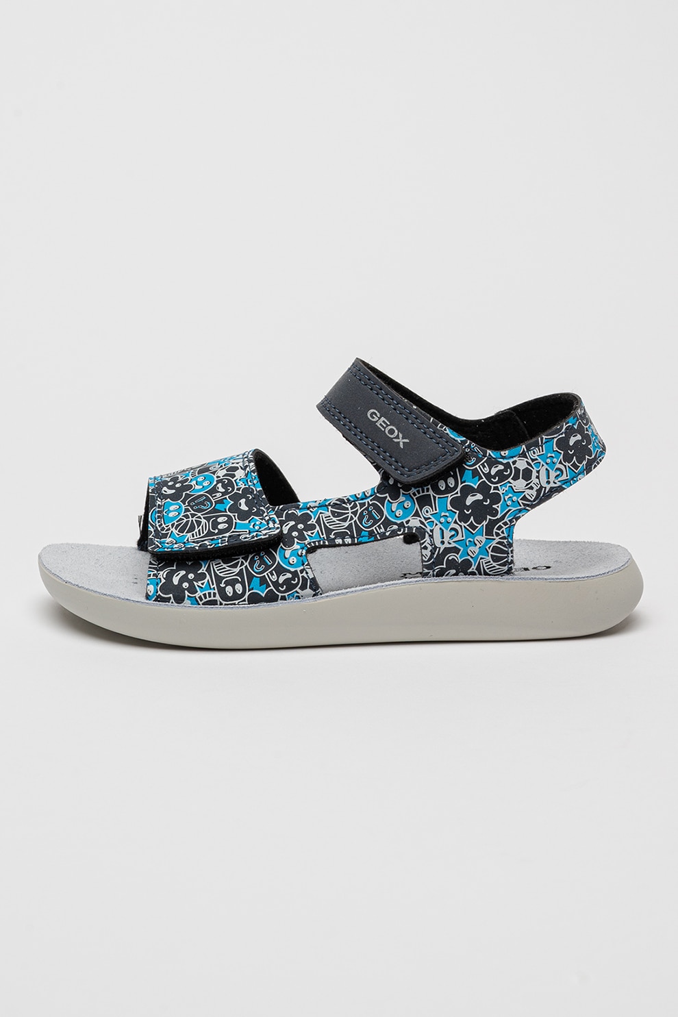 Geox, Sandale de piele ecologica cu velcro, Albastru ultramarin, Albastru, 28 EU