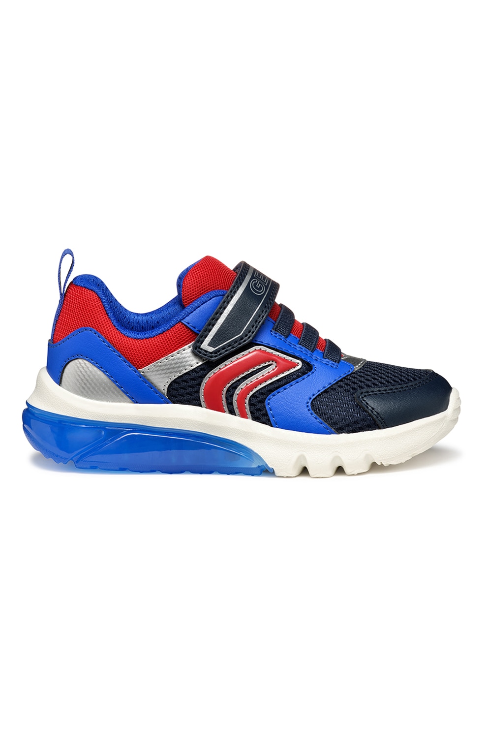 Geox, Pantofi sport cu velcro si insertii din plasa, Rosu, Gri deschis, Albastru royal, 35 EU