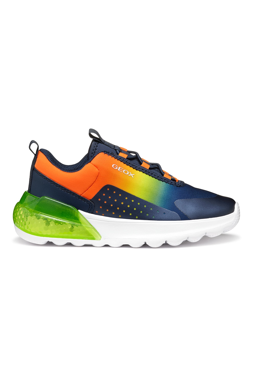 Geox, Pantofi sport slip-on cu LED-uri, Galben pal, Portocaliu mandarina, Alb optic, 24 EU