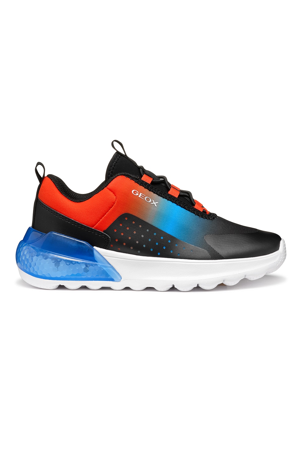 Geox, Pantofi sport slip-on cu LED-uri, Negru, Rosu vermillion, Albastru, 24 EU