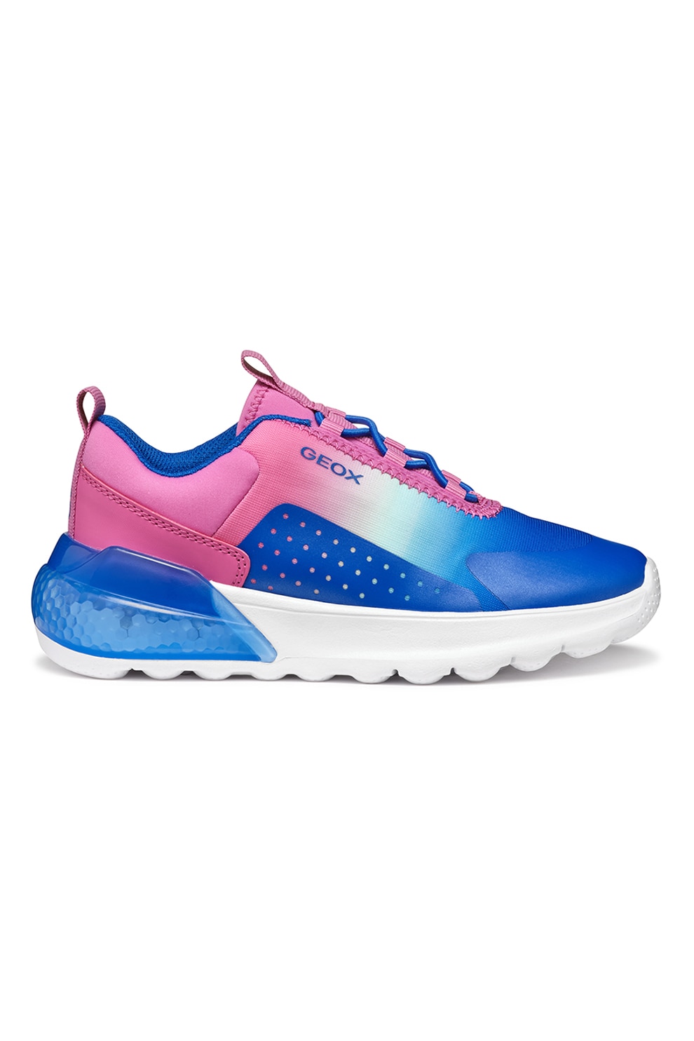 Geox, Pantofi sport slip-on cu LED-uri, Roz fandango, Albastru royal, Alb optic, 25 EU