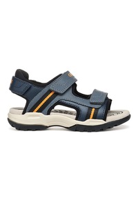 Geox-Sandale de piele ecologica cu banda velcro, Negru, Albastru petrol, 27 EU