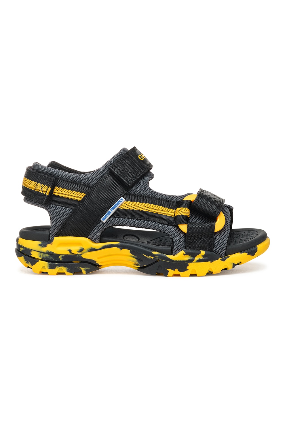 Geox, Sandale cu inchidere velcro Borrealis, Negru, Galben, 26 EU